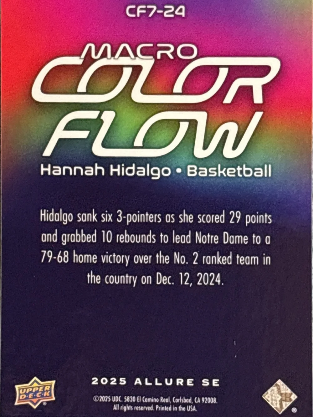 Upper Deck Allure Hannah Hidalgo Macro Color Flow Basketball Trading Card